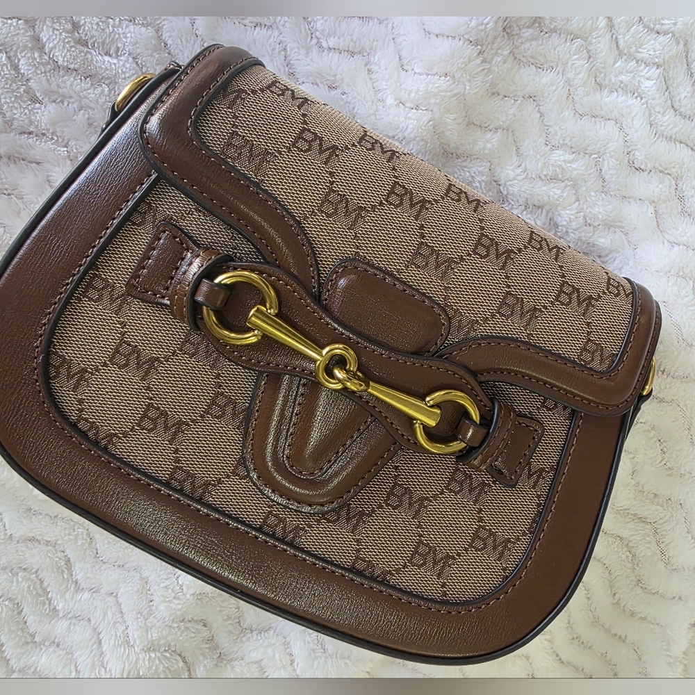 Casual Brown Monogram Crossbody Bag - Picture 3 of 12
